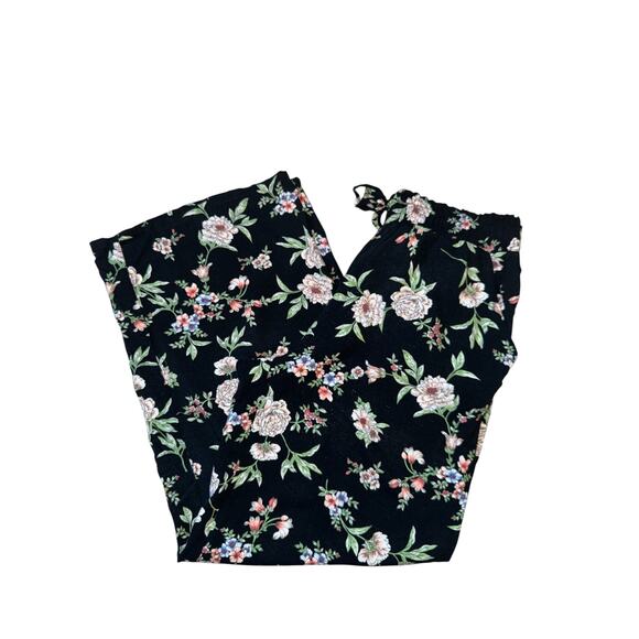 Joe B Floral Wide Leg Pants | Black Boho Lounge Crop | Size Large - Picture 1 of 8